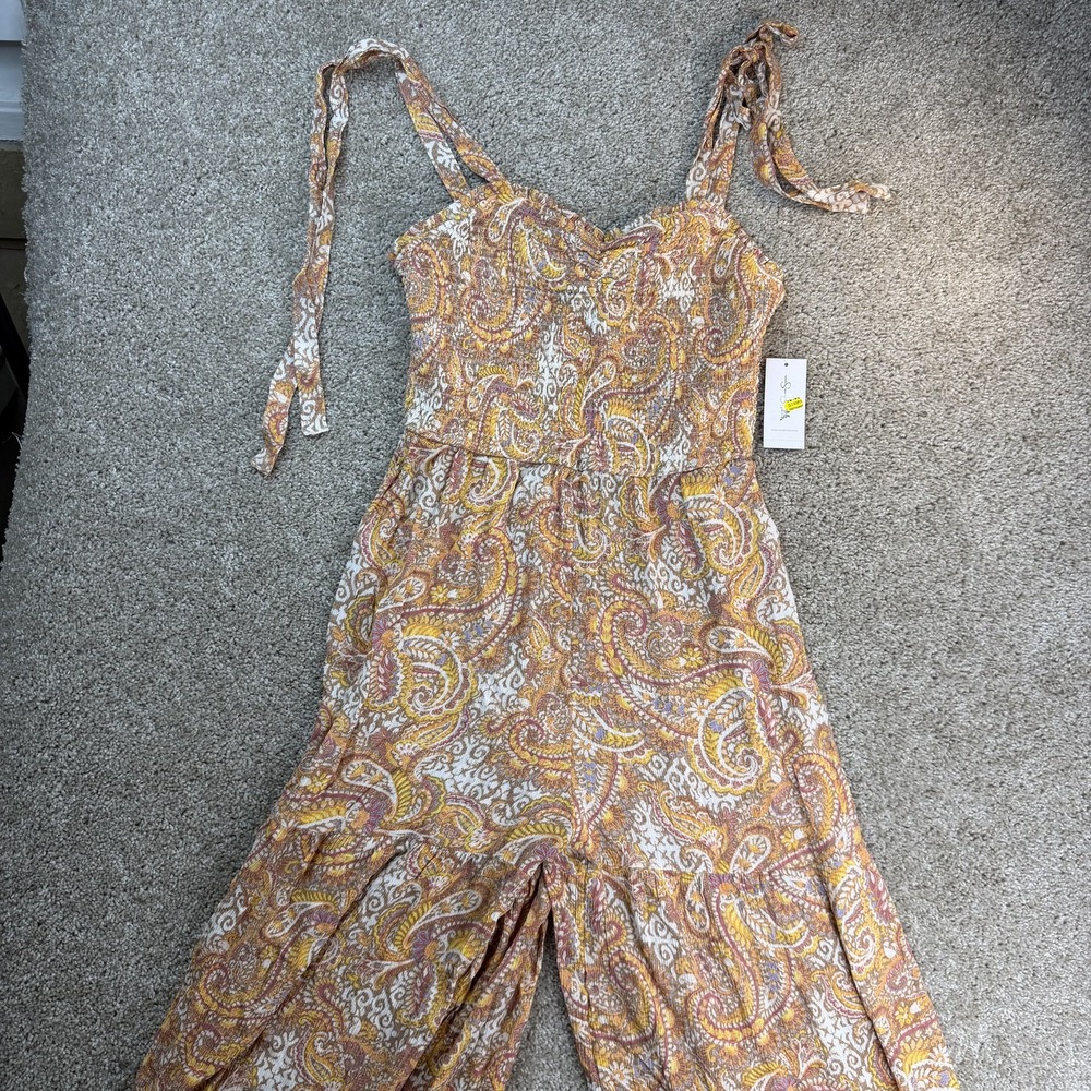 Jessica Simpson Jumpsuit Womens Small Multicolor Paisley Tiered Adjustable Strap